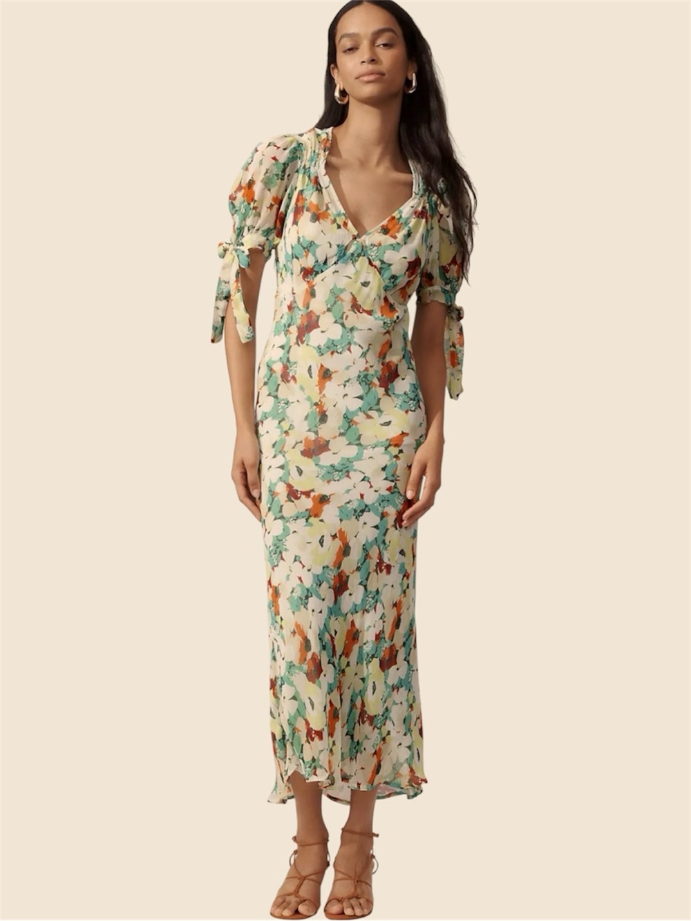 Anthropologie V-Neck Printed Short Sleeve Midi Slip Dress Size Small